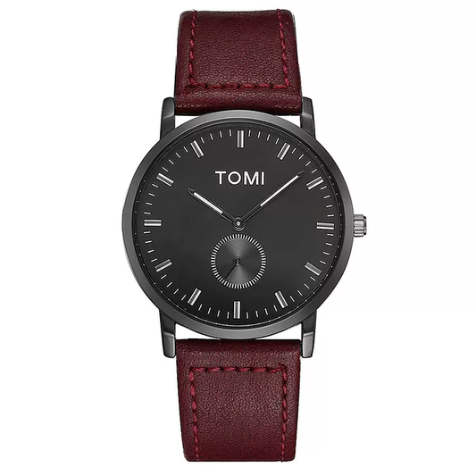 TOMI T-072 Chronograph Watch Slim Dial Quartz Leather Strap