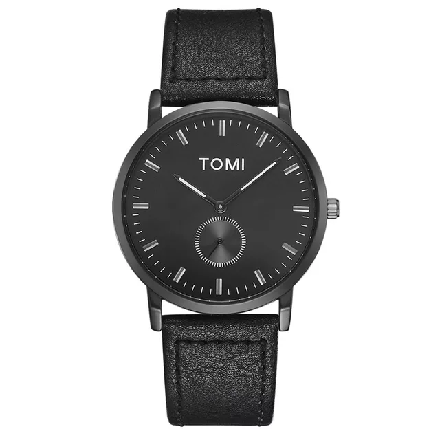 TOMI T-072 Chronograph Watch Slim Dial Quartz Leather Strap