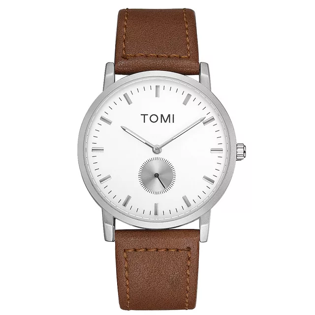 TOMI T-072 Chronograph Watch Slim Quartz Leather Strap