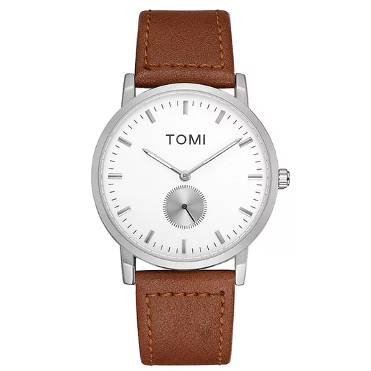 TOMI T-073 Luxury Slim Dial Watch Side Second Quartz Leather Strap